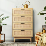 Coastal Bohemian 4-Drawers Rattan Wood Tallboy