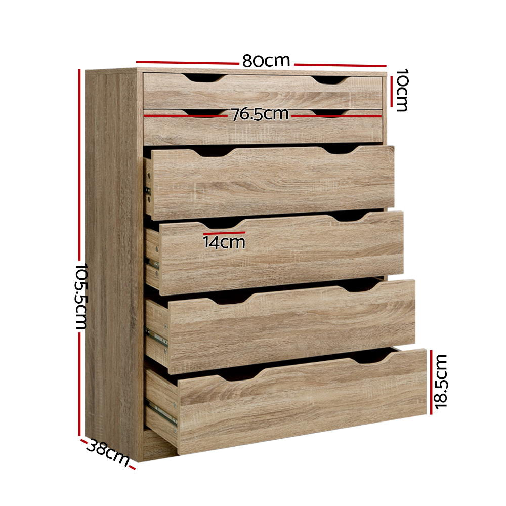 6-drawer Tallboy Oak