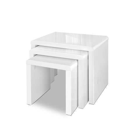 Set of 3 Wooden Coffee Table Gloss White