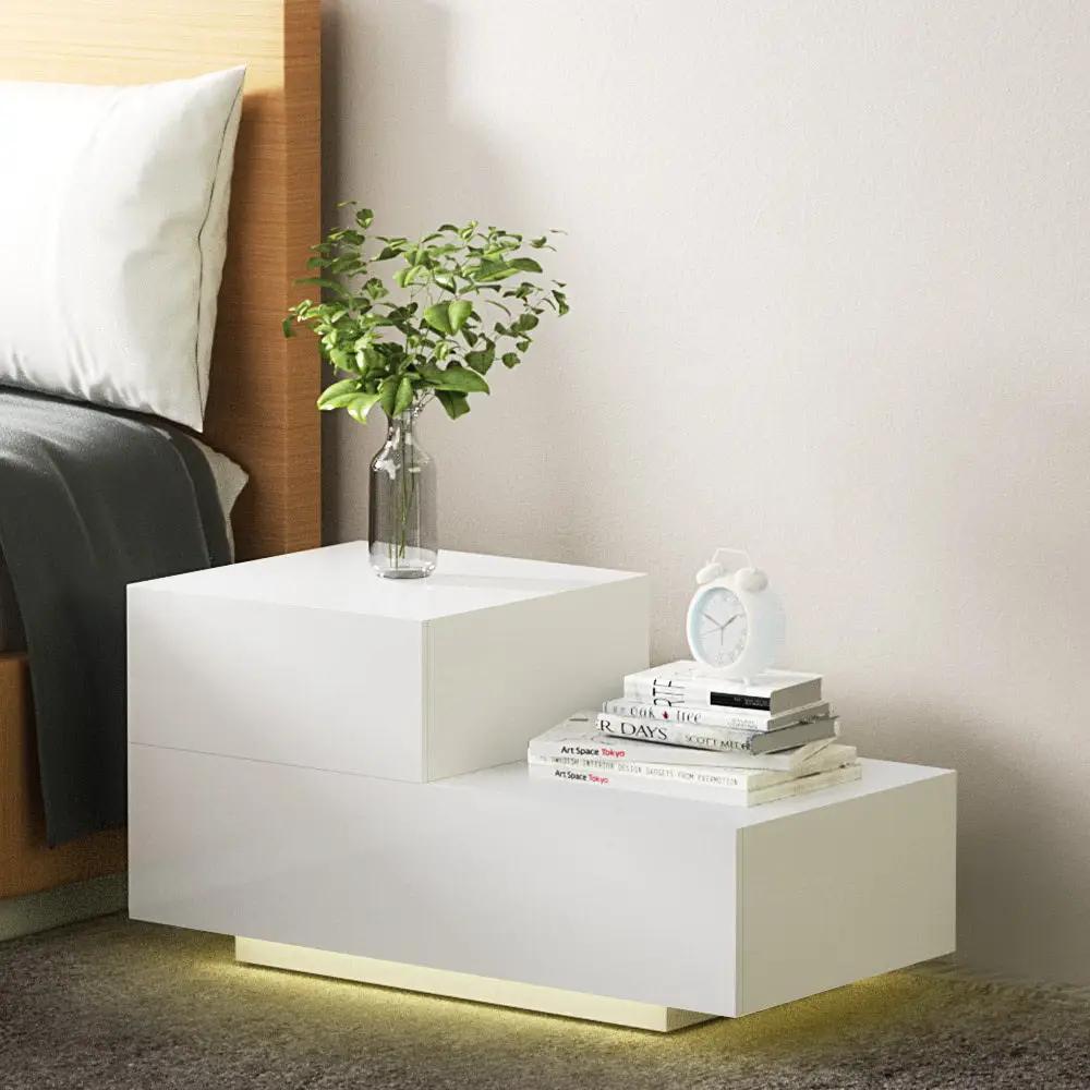 L-shape White LED bedside table