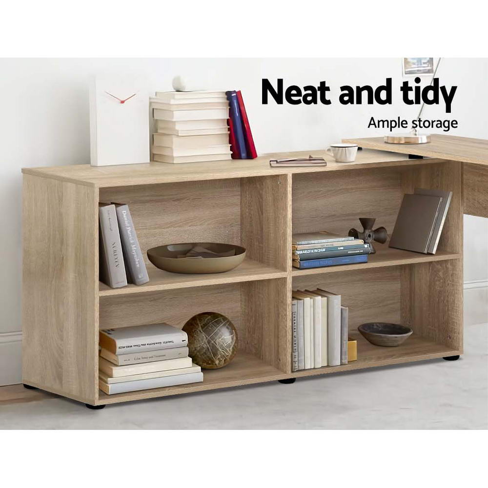 Computer Desk Oak with 4-Shelf Bookcase