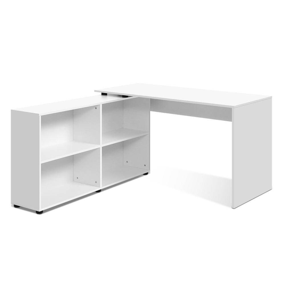 Computer Desk White with 4-Shelf Bookcase