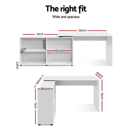 Computer Desk White with 4-Shelf Bookcase