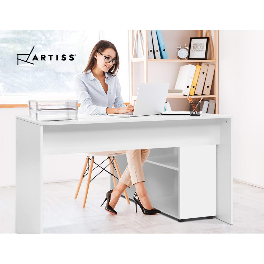 Computer Desk White with 4-Shelf Bookcase