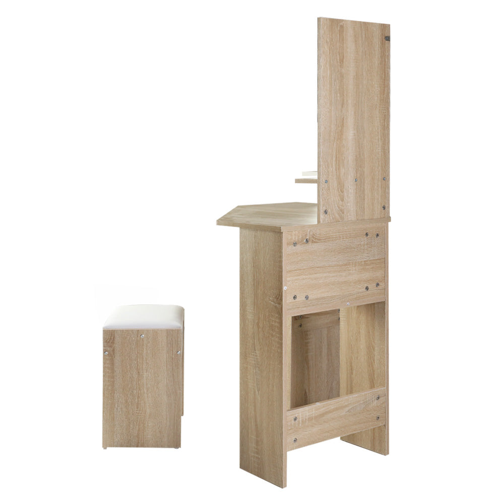 Oak Corner Dressing Table Makeup Mirror Stool Set