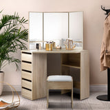 Oak Corner Dressing Table Makeup Mirror Stool Set