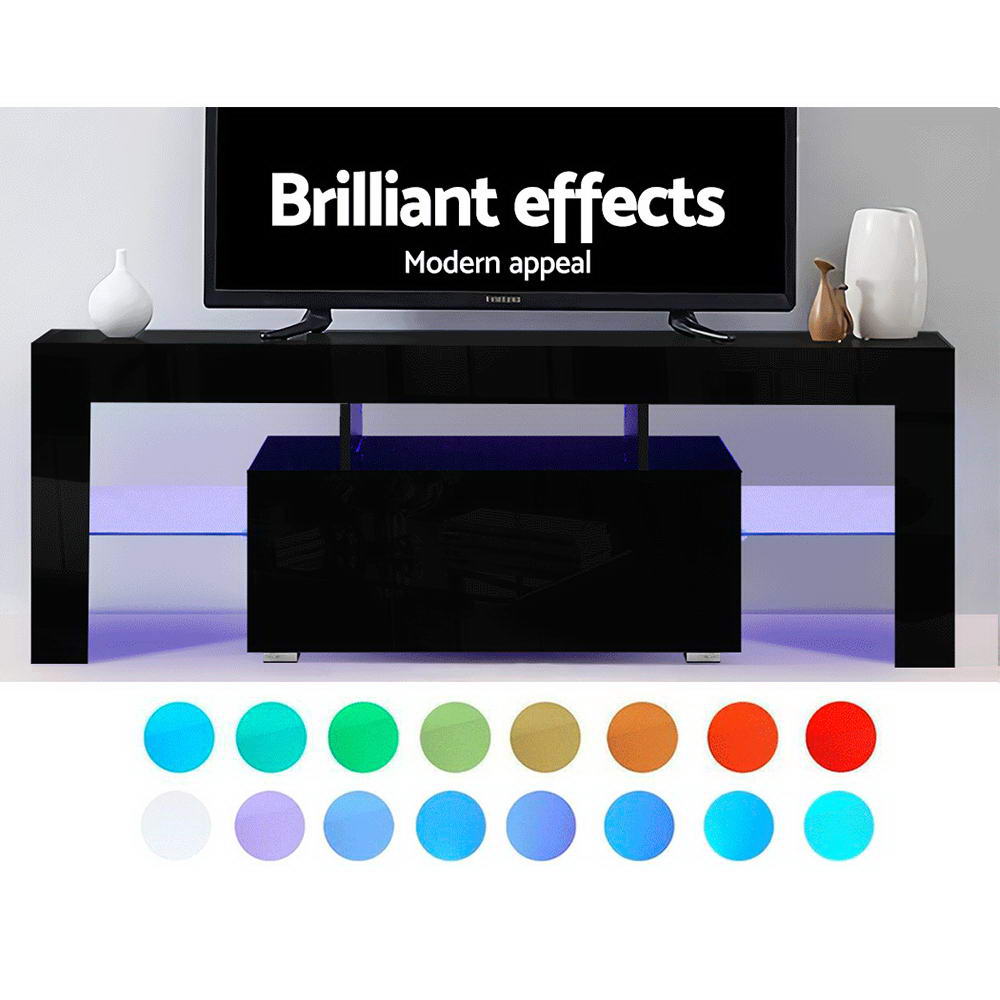 Black LED Entertainment Unit With Built-In RGB LED Lighting