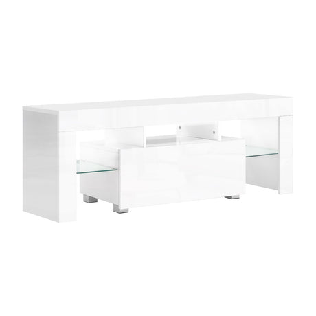 White LED Entertainment Unit With Built-In RGB LED Lighting