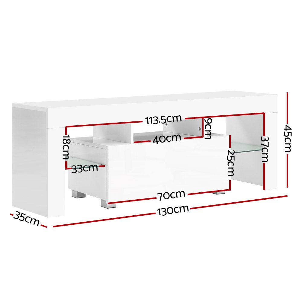 White LED Entertainment Unit With Built-In RGB LED Lighting