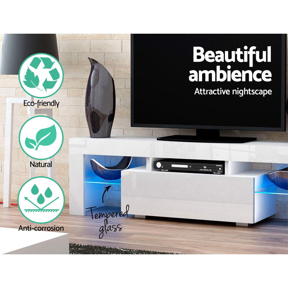 White LED Entertainment Unit With Built-In RGB LED Lighting