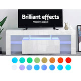 White LED Entertainment Unit With Built-In RGB LED Lighting