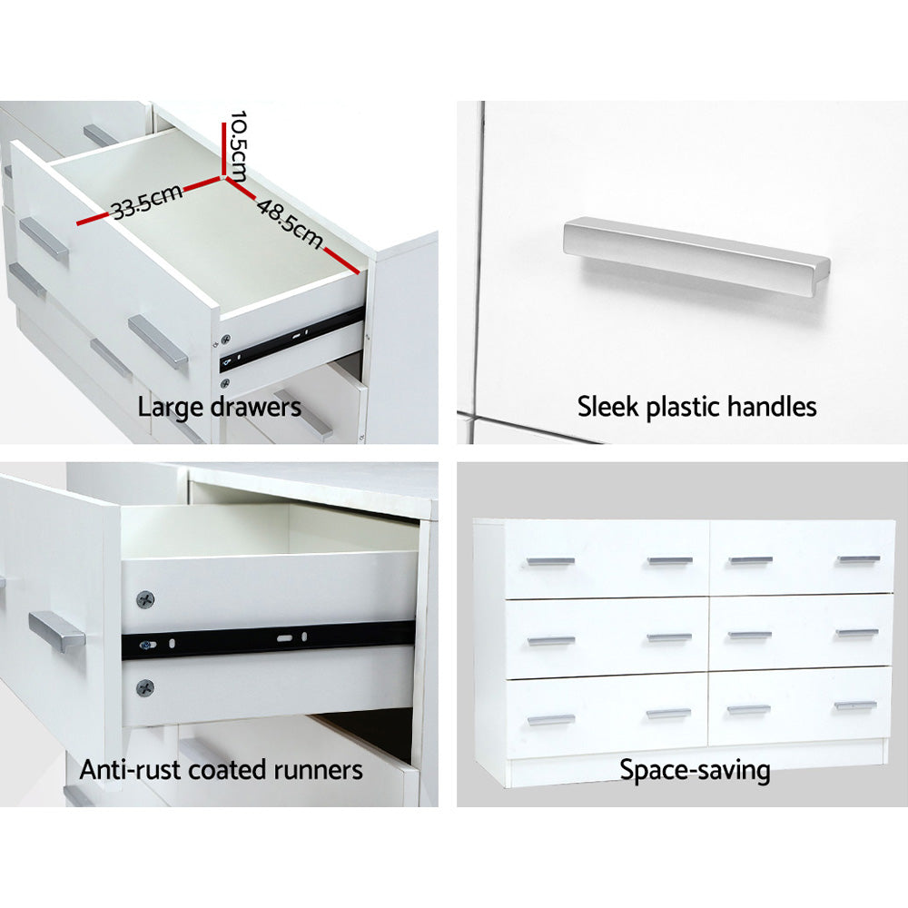 White 6-drawer Melamine Lowboy