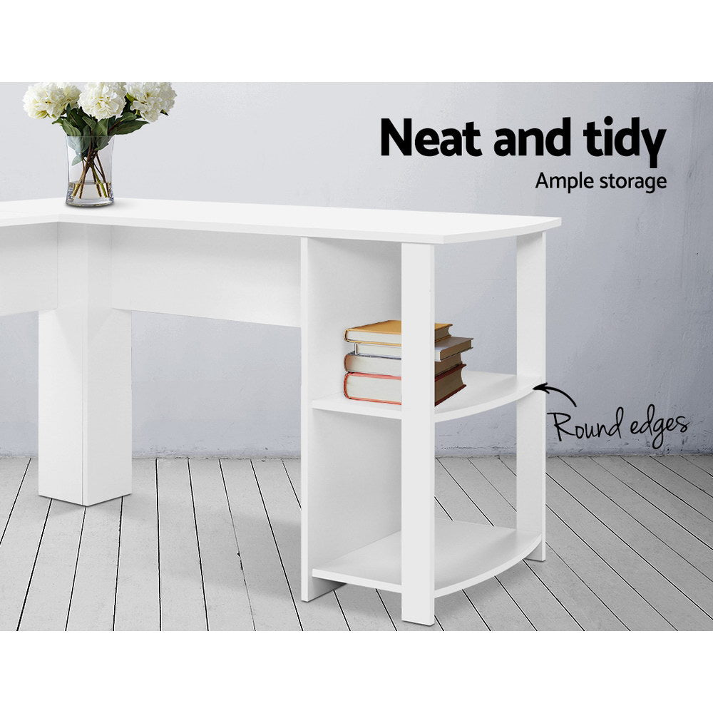 Computer Desk Shelf L-Shape White