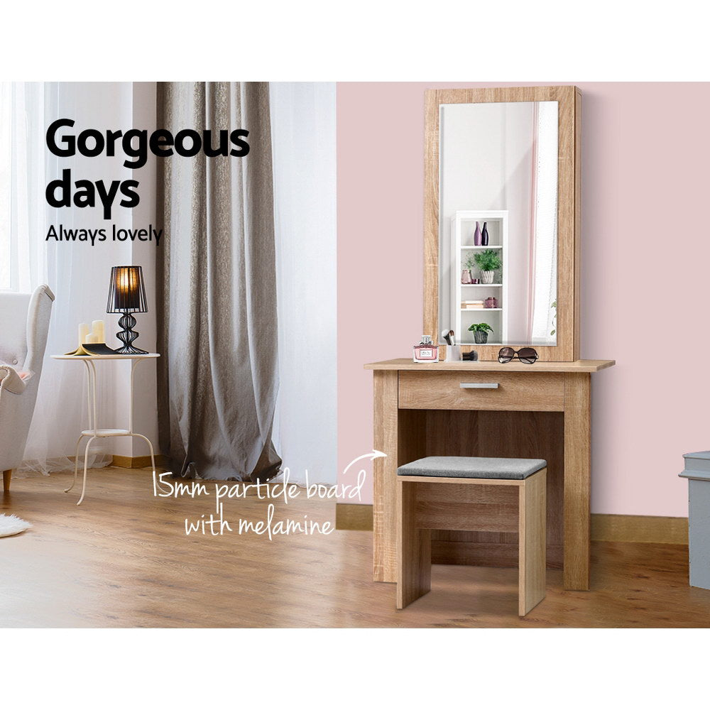 Dressing Table Makeup Mirror Wood Stool Set Vanity