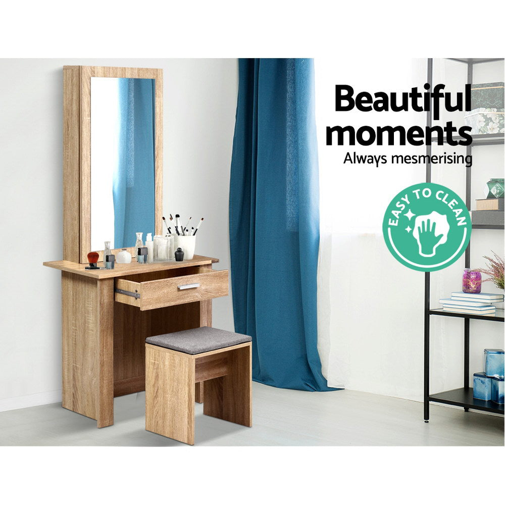 Dressing Table Makeup Mirror Wood Stool Set Vanity