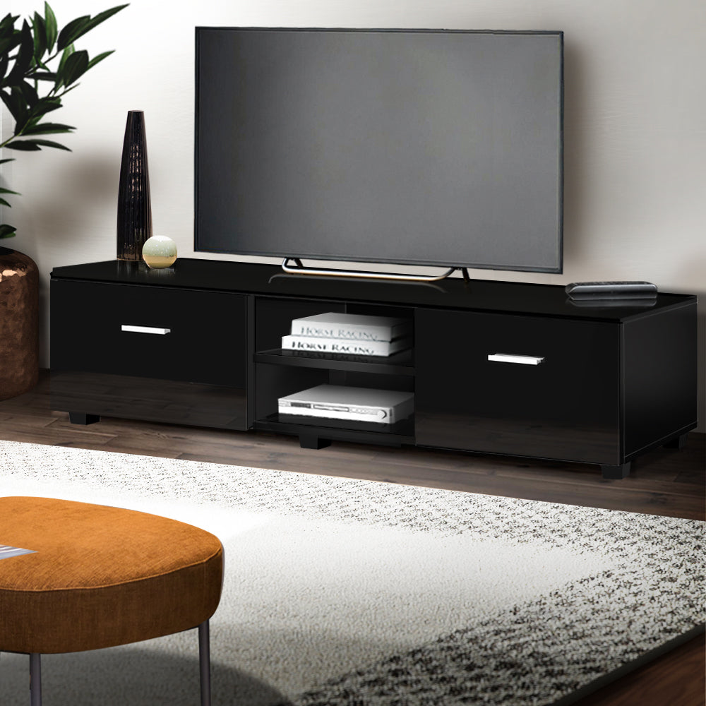 Black Entertainment Unit Low Lying 2 Drawers