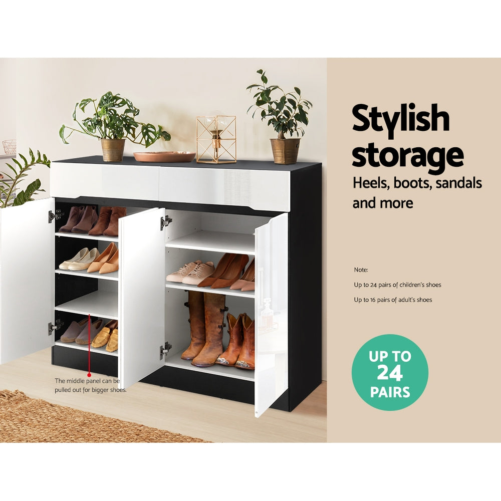 120cm Shoe Cabinet Shoes Storage Rack High Gloss Cupboard Shelf Drawers