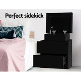 Black Lift-up Lid Bedside Table 2 Drawers