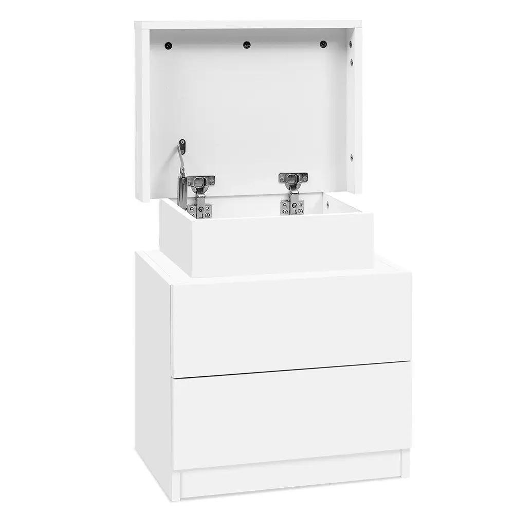 White Lift-up Lid Bedside Table 2 Drawers