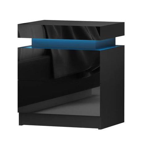 Black LED Bedside Table