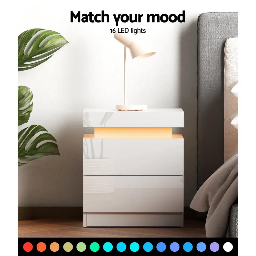 White LED Bedside Table