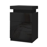 Black 3 Drawer LED Bedside Table