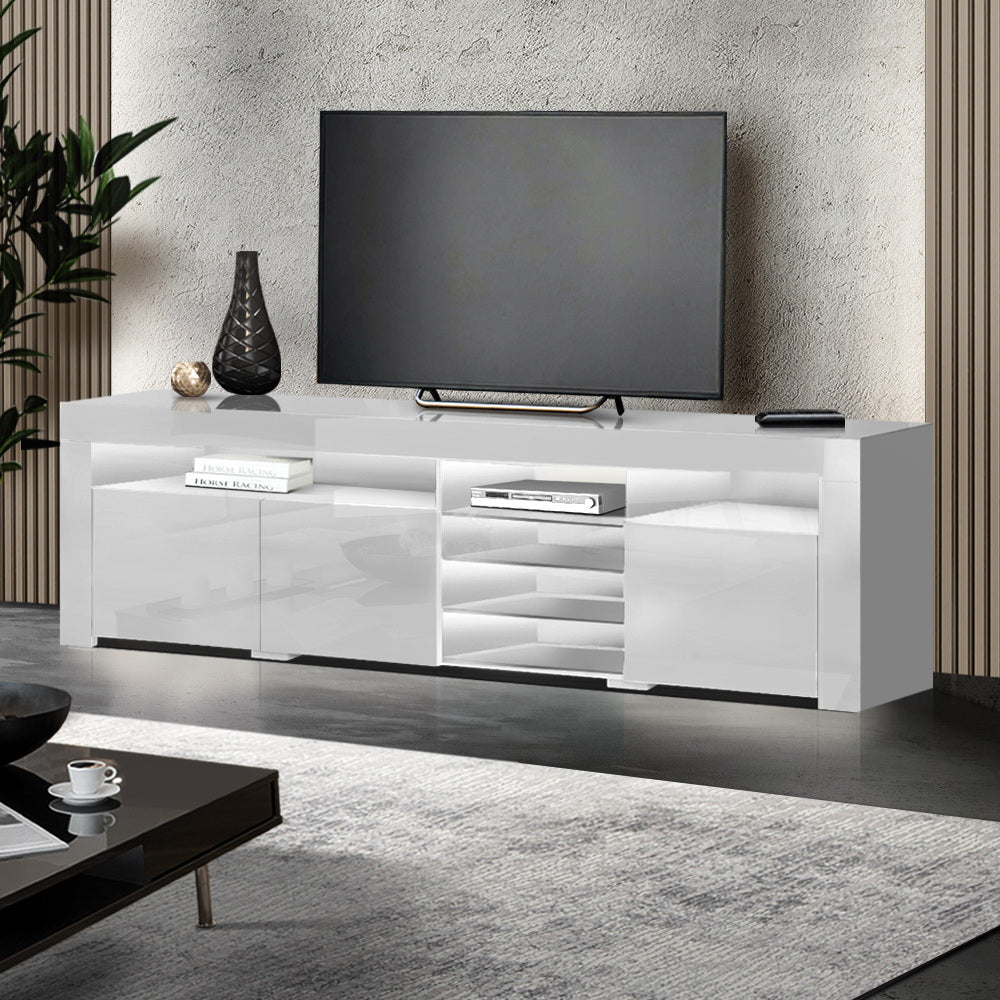 Entertainment Unit TV Cabinet Customisable RGB LED Light 180cm White