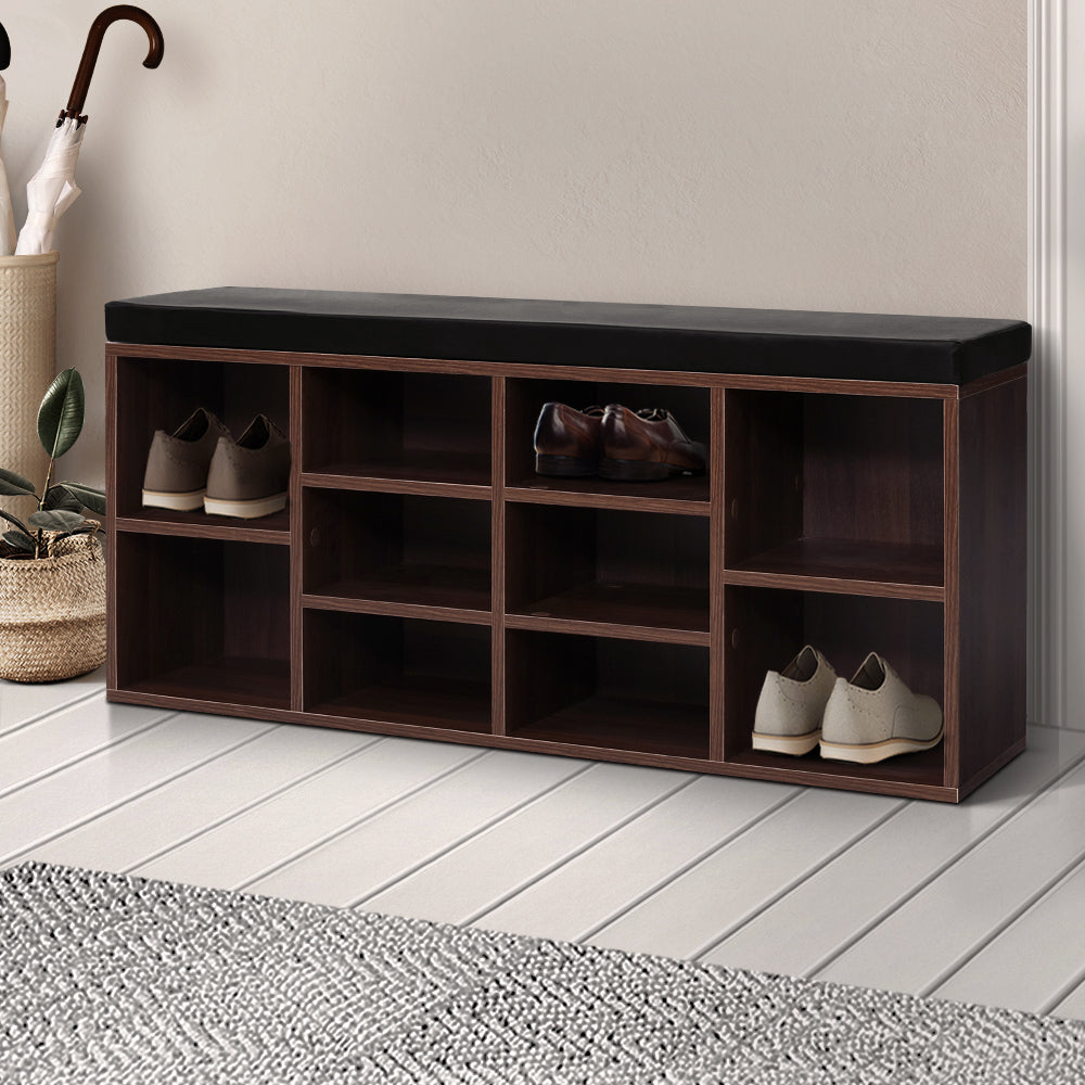 Shoe Cabinet Bench Walnut - 10 Pairs