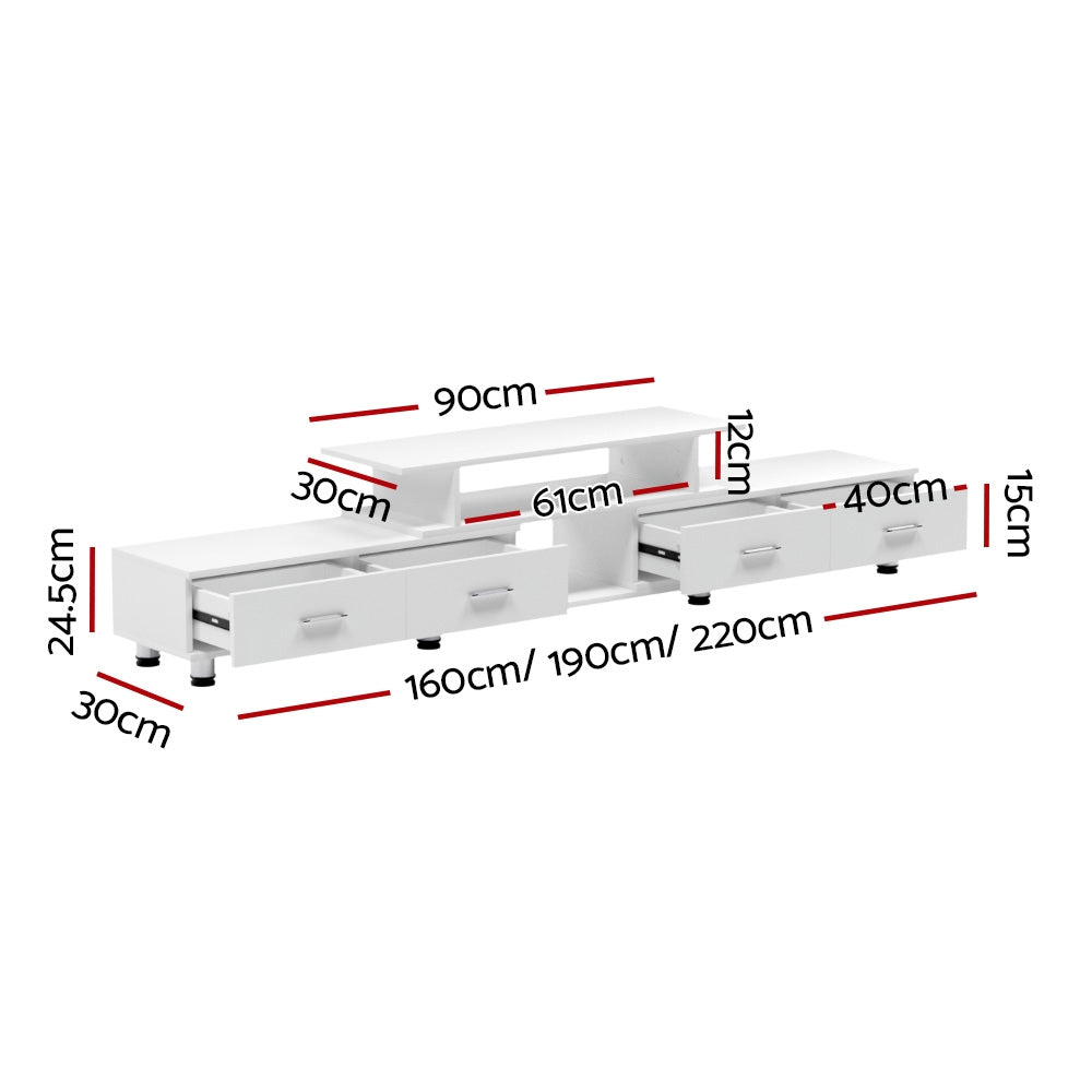 TV Cabinet Entertainment Unit Stand Wooden 160CM To 220CM Lowline Storage Drawers White