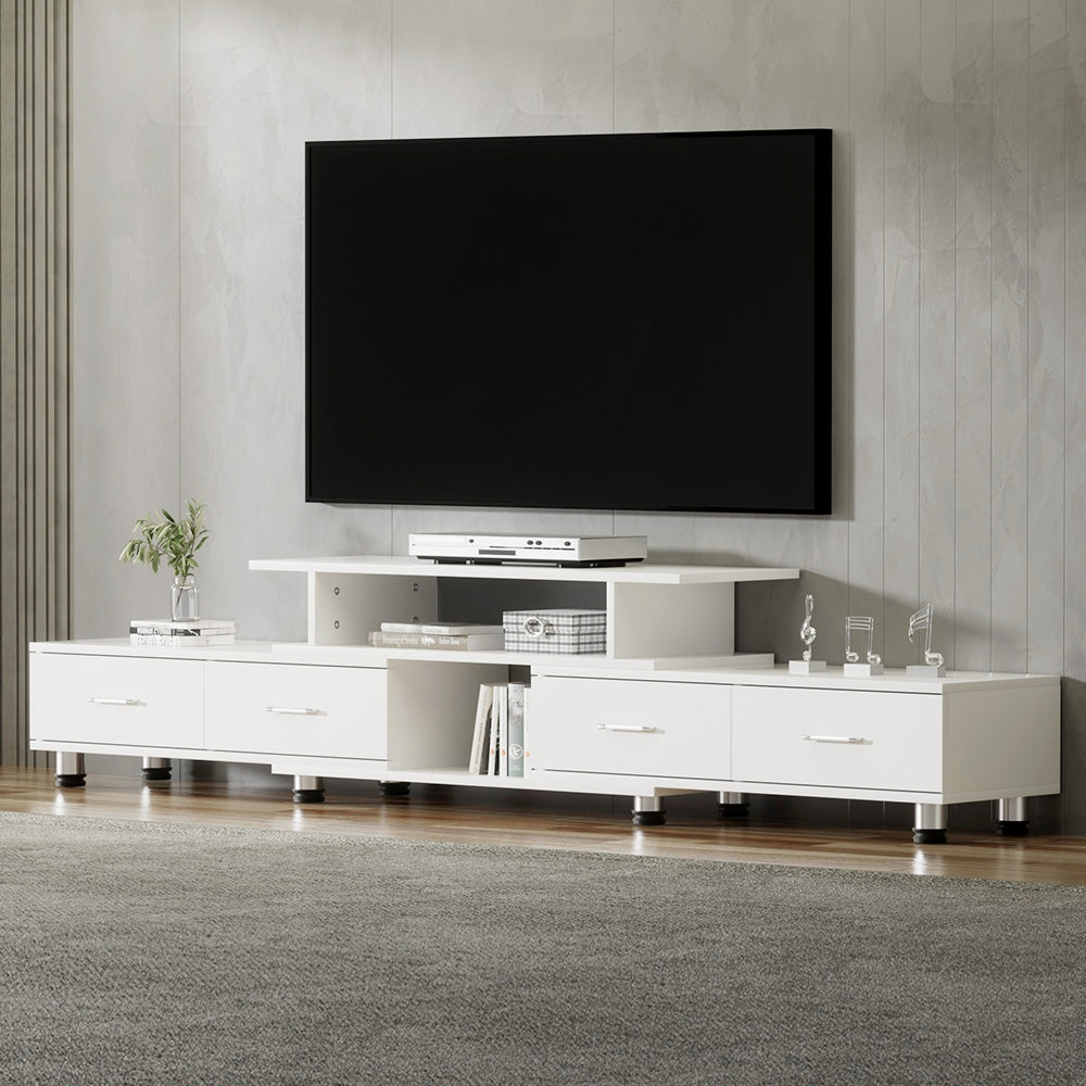 TV Cabinet Entertainment Unit Stand Wooden 160CM To 220CM Lowline Storage Drawers White