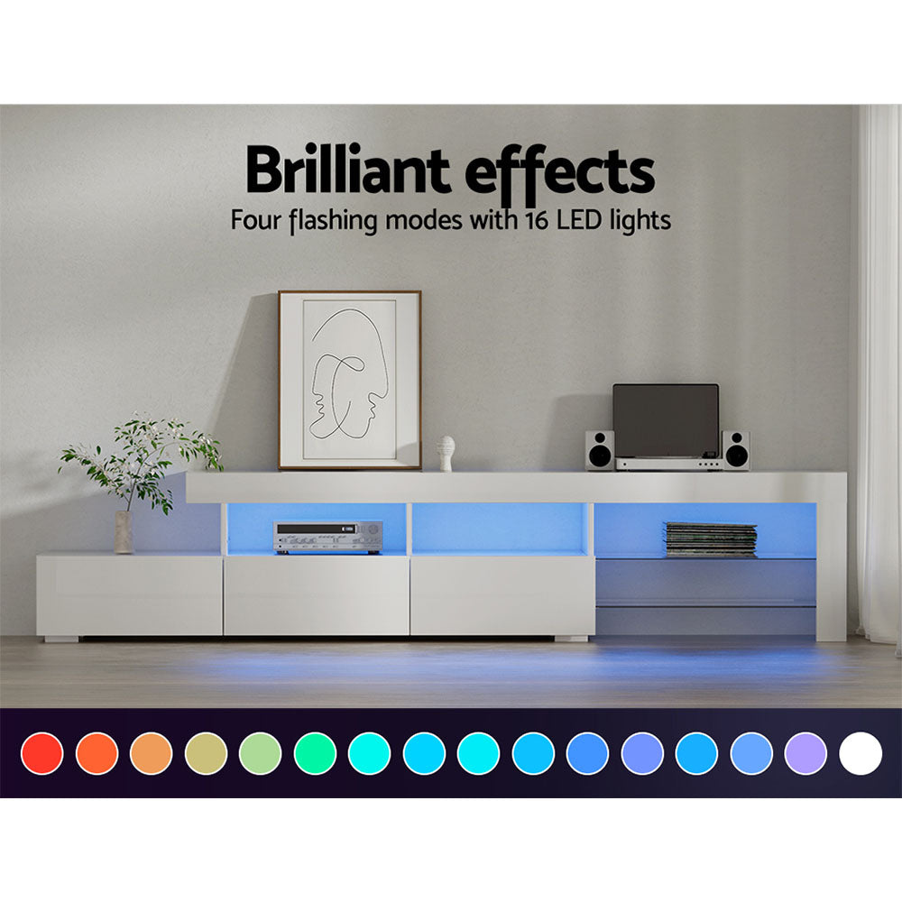 Entertainment Unit TV Cabinet RGB LED lighting 215cm White