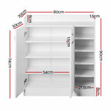 2 Doors Shoe Cabinet Storage Cupboard - White