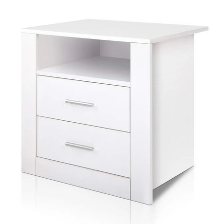 White Bedside Table 2 Drawers with Open Cabinet