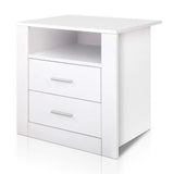 White Bedside Table 2 Drawers with Open Cabinet