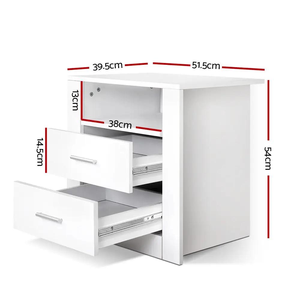 White Bedside Table 2 Drawers with Open Cabinet