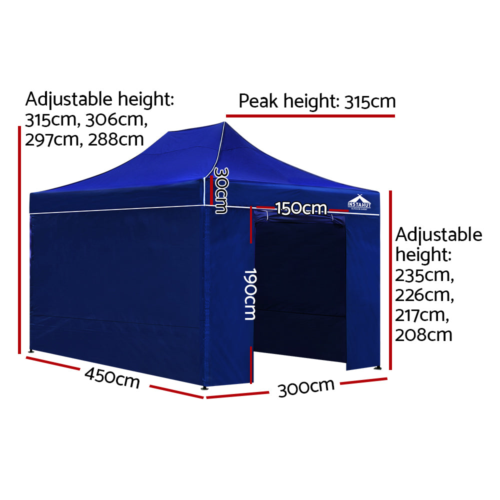 Instahut Gazebo 3x4.5 Pop Up Marquee Folding Tent Wedding Gazebos Camping Outdoor Shade Canopy Blue