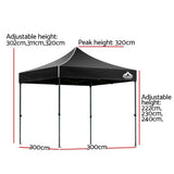 Instahut Gazebo Pop Up 3x3m w/Base Podx4 Marquee Folding Outdoor Wedding Camping Tent Shade Canopy Black