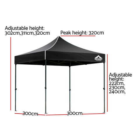 Instahut Gazebo Pop Up 3x3m w/Base Podx4 Marquee Folding Outdoor Wedding Camping Tent Shade Canopy Black