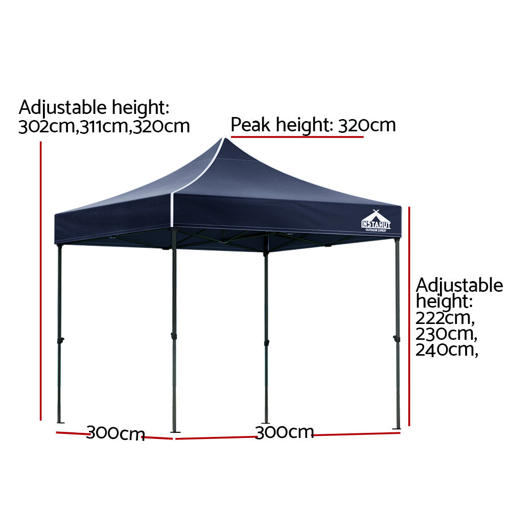 Instahut Gazebo Pop Up 3x3m w/Base Podx4 Marquee Folding Outdoor Wedding Camping Tent Shade Canopy Navy