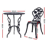 Gardeon 3PC Outdoor Setting Bistro Set Chairs Table Cast Aluminum Rose Black