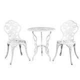 Gardeon 3PC Outdoor Setting Bistro Set Chairs Table Cast Aluminum Patio Furniture Rose White