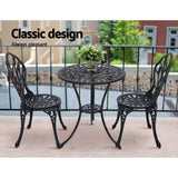 Gardeon 3PC Outdoor Setting Bistro Set Chairs Table Cast Aluminum Patio Furniture Tulip Black