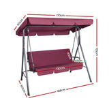 Gardeon Outdoor Swing Chair Garden Bench Furniture Canopy 3 Seater Wine Red