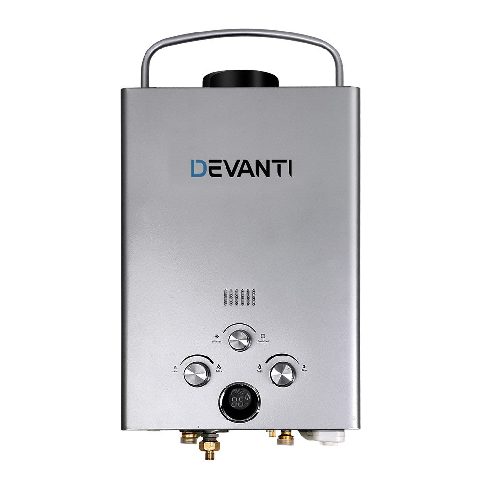 Devanti Portable Gas Water Heater 8L/Min With Pump LPG System Grey