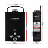 Devanti Portable Gas Water Heater 8L/Min With Pump LPG System Black