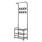 Black 3-Shelf Metal Clothes Rack with Coat Hooks