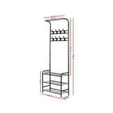 Black 3-Shelf Metal Clothes Rack with Coat Hooks