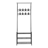 Black 3-Shelf Metal Clothes Rack with Coat Hooks