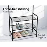 Black 3-Shelf Metal Clothes Rack with Coat Hooks