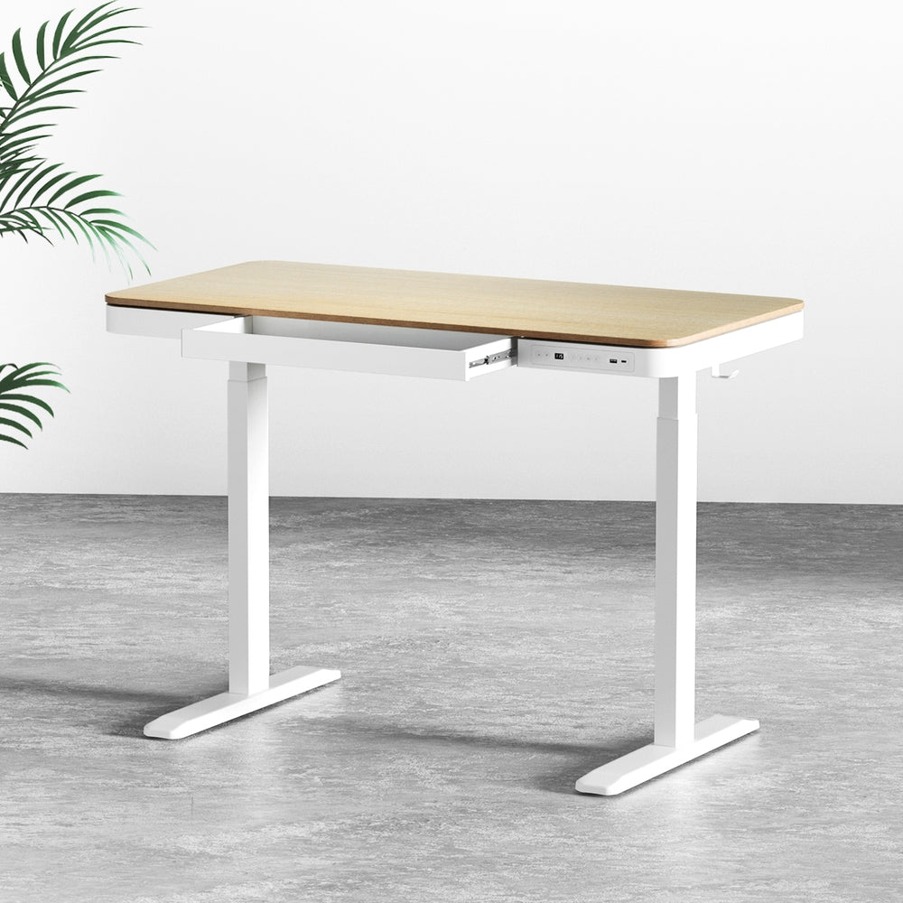 Sit Stand Desk White & Oak